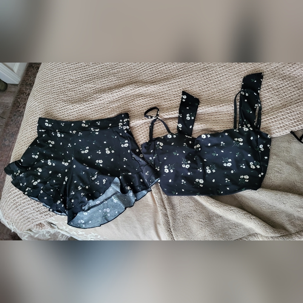 Geode Floral Black Swimwear Set M